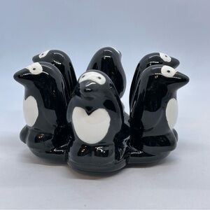 Penguin Circle Votive Candle Holder Six Penquins Facing Outward 2.75"T x 5.5"W
